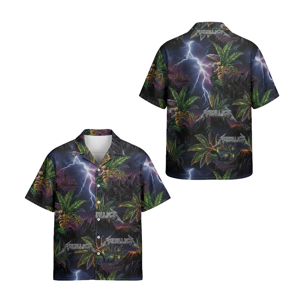 Metallica Lightning Storm Hawaiian Shirt Dark Night Front Back - Fadebrick.com