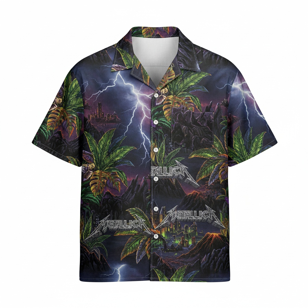 Metallica Lightning Storm Hawaiian Shirt Dark Night Front - Fadebrick.com