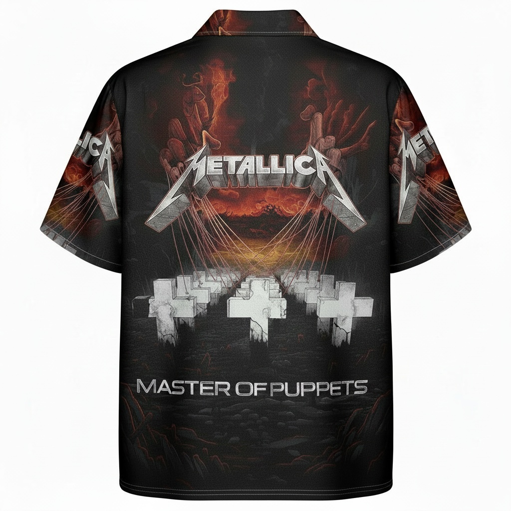 Metallica Master Of Puppets Black Hawaiian Shirt Rock Band Back - Fadebrick.com