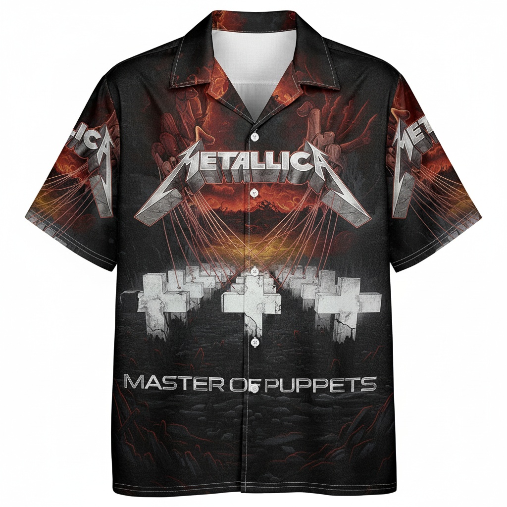 Metallica Master Of Puppets Black Hawaiian Shirt Rock Band Front - Fadebrick.com