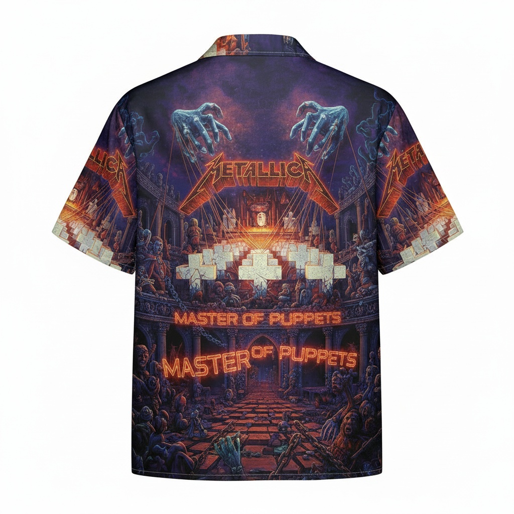 Metallica Master Of Puppets Design Hawaiian Shirt Purple Back - Fadebrick.com