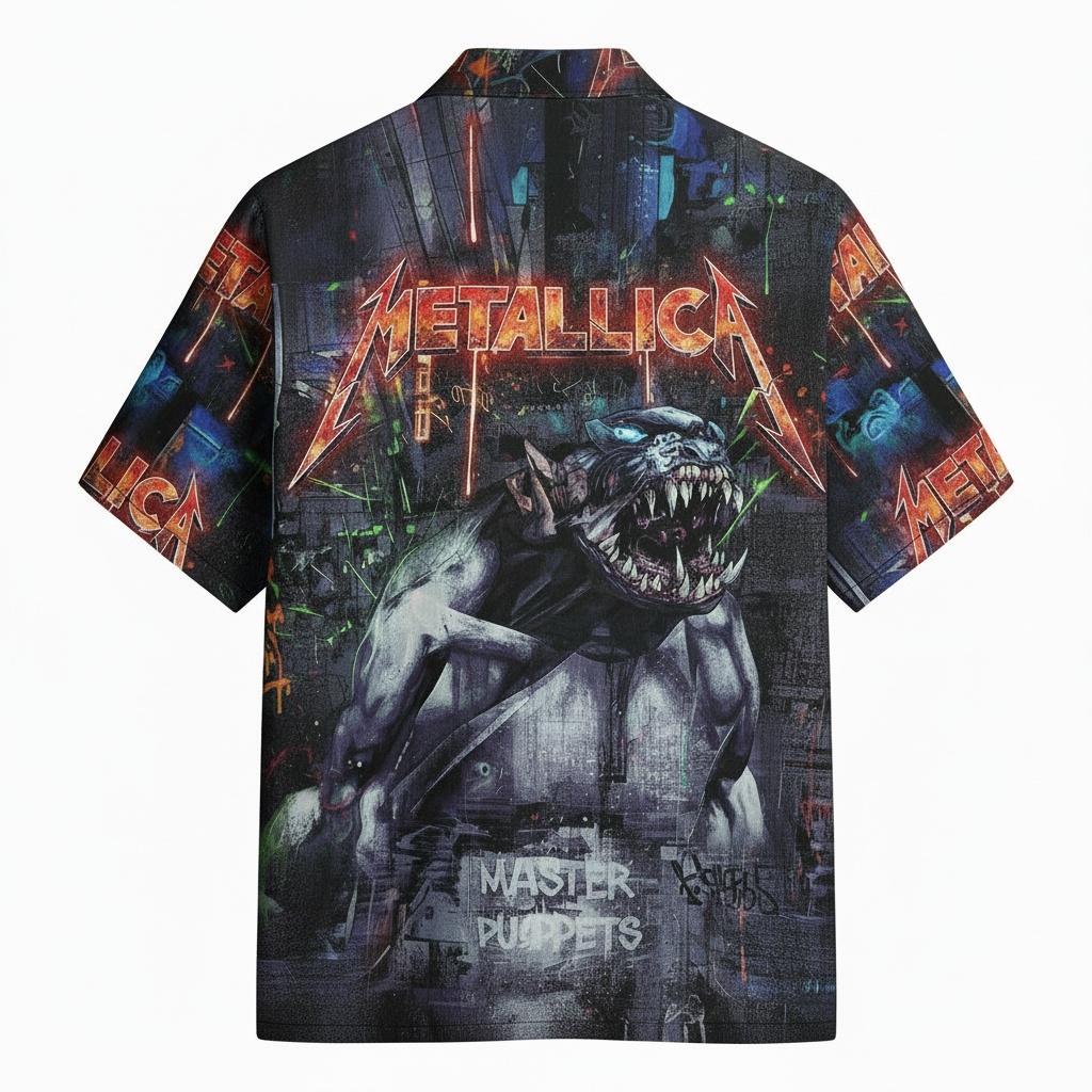 Metallica Master Of Puppets Graphic Print Button Up Shirt Back - Fadebrick.com