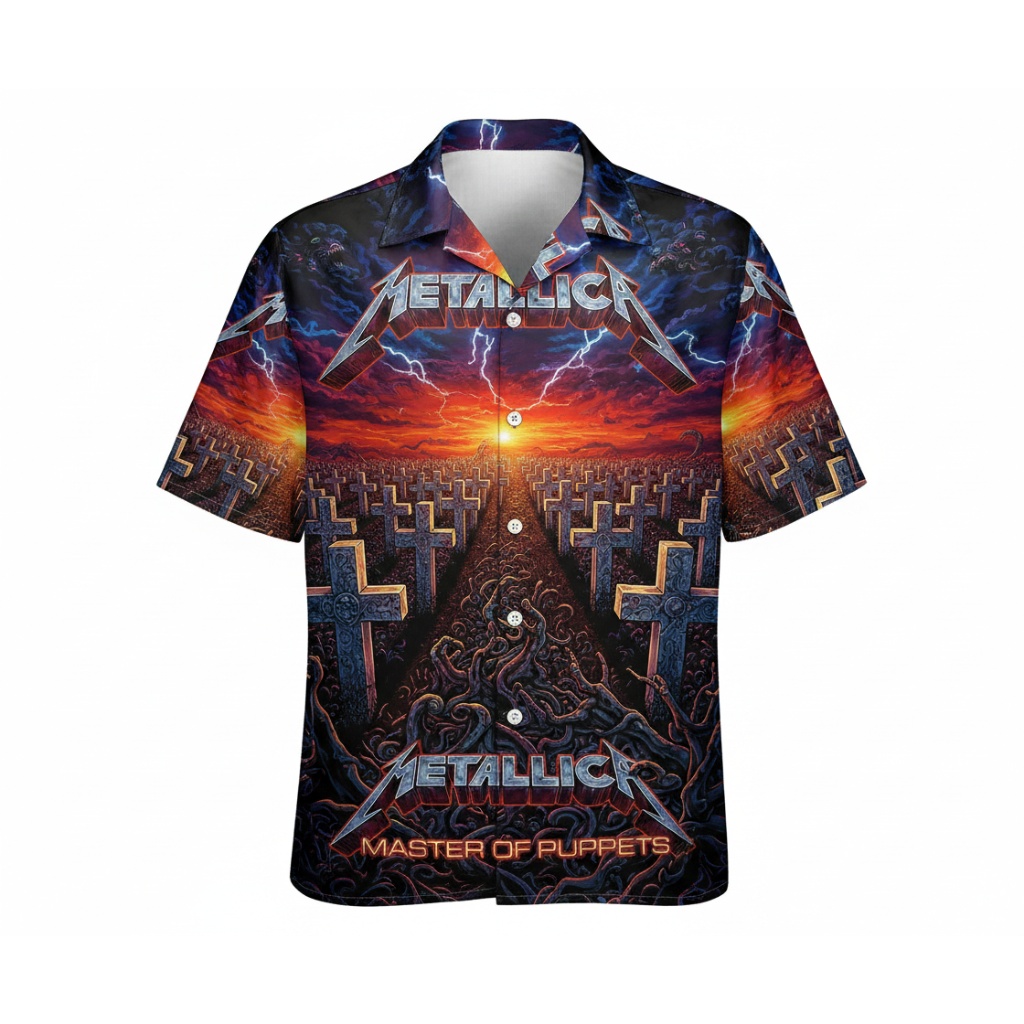Metallica Master Of Puppets Graphic Print Hawaiian Shirt Front - Fadebrick.com