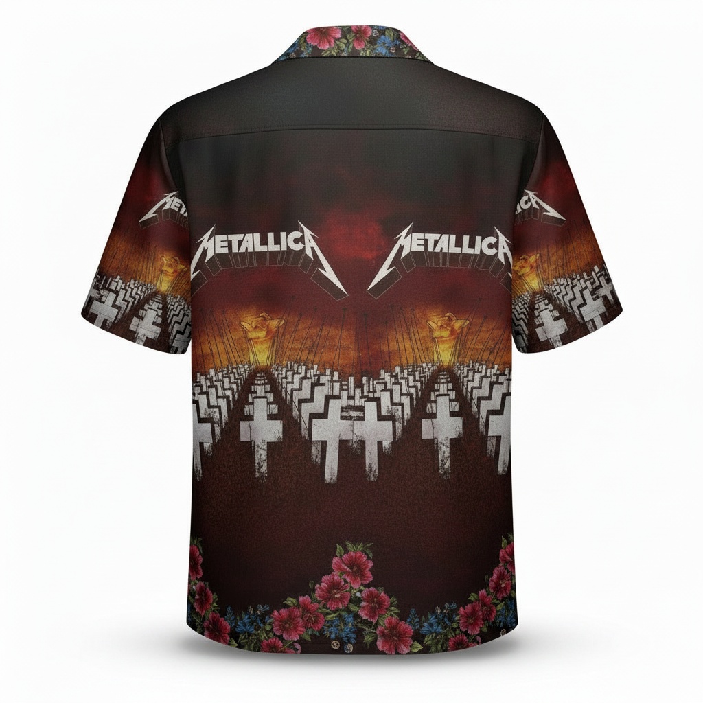 Metallica Master Of Puppets Hawaiian Shirt Dark Brown Men's Back - Fadebrick.com