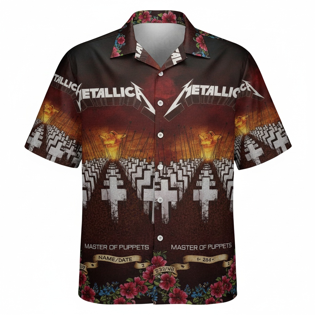 Metallica Master Of Puppets Hawaiian Shirt Dark Brown Men's Front - Fadebrick.com