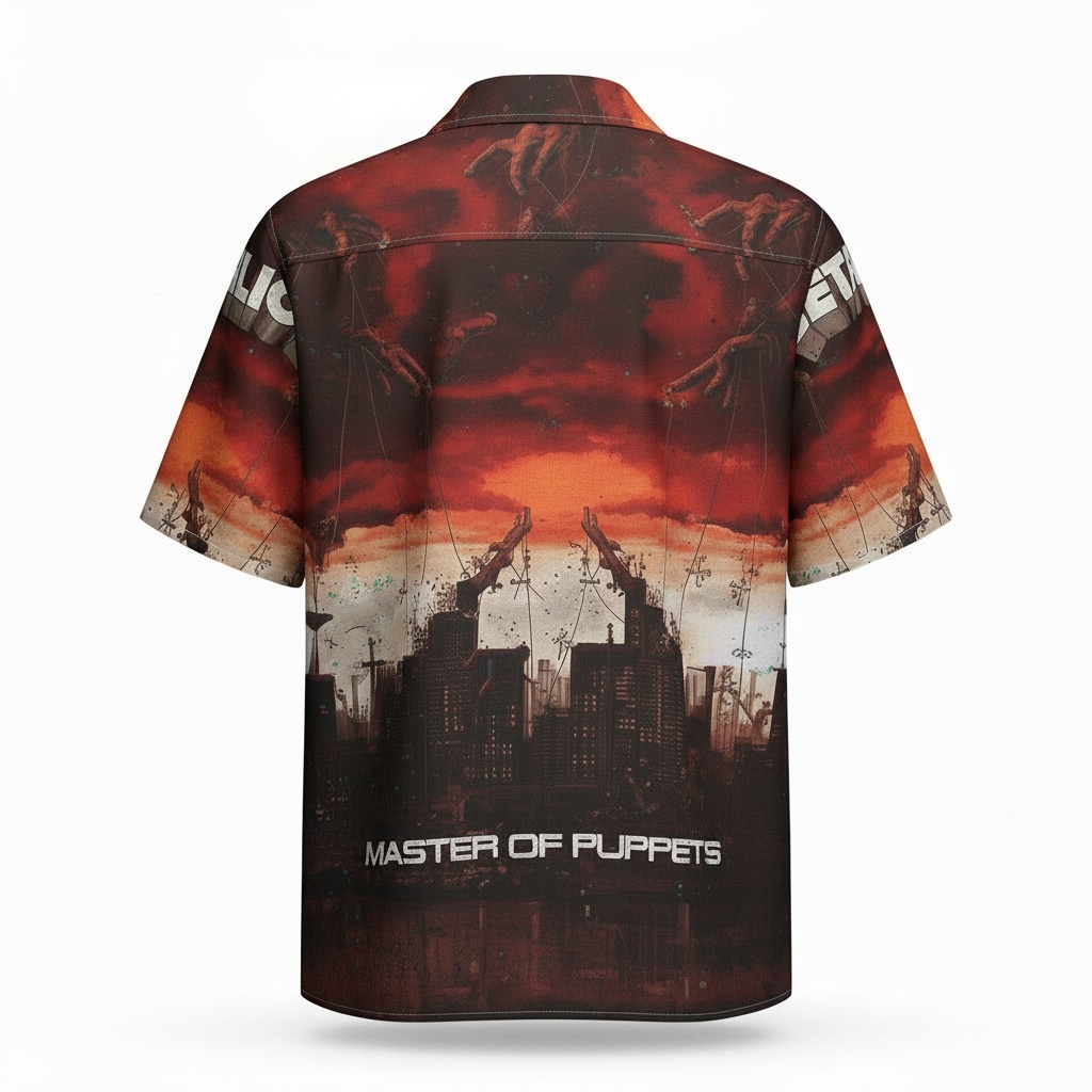 Metallica Master Of Puppets Hawaiian Shirt Red Cityscape Back - Fadebrick.com