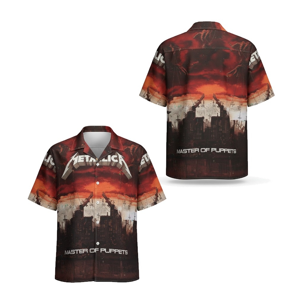 Metallica Master Of Puppets Hawaiian Shirt Red Cityscape Front Back - Fadebrick.com