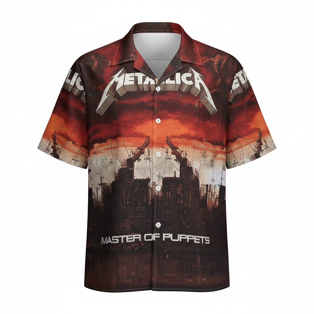 Metallica Master Of Puppets Hawaiian Shirt Red Cityscape Front - Fadebrick.com