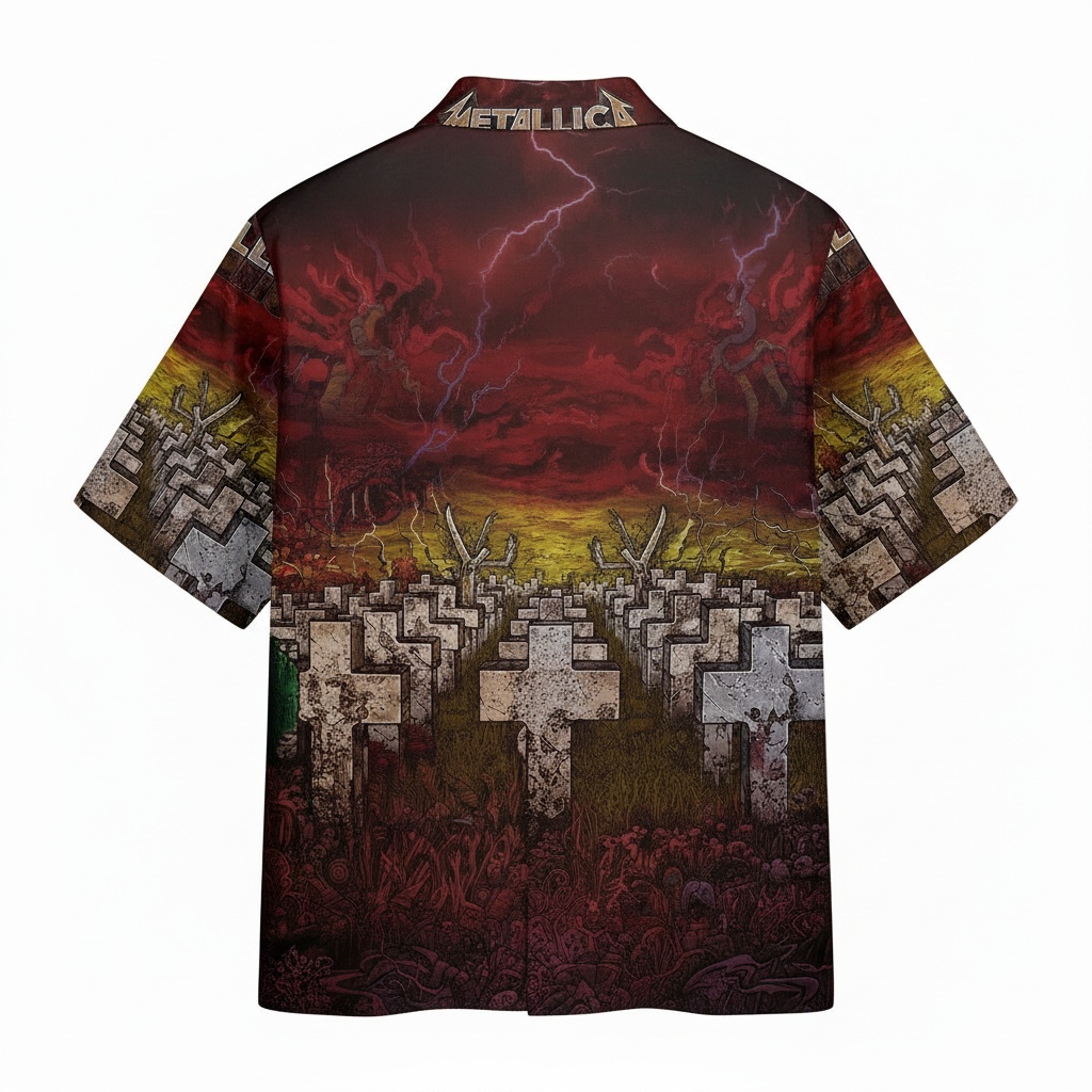 Metallica Master Of Puppets Red Yellow Graphic Hawaiian Back - Fadebrick.com