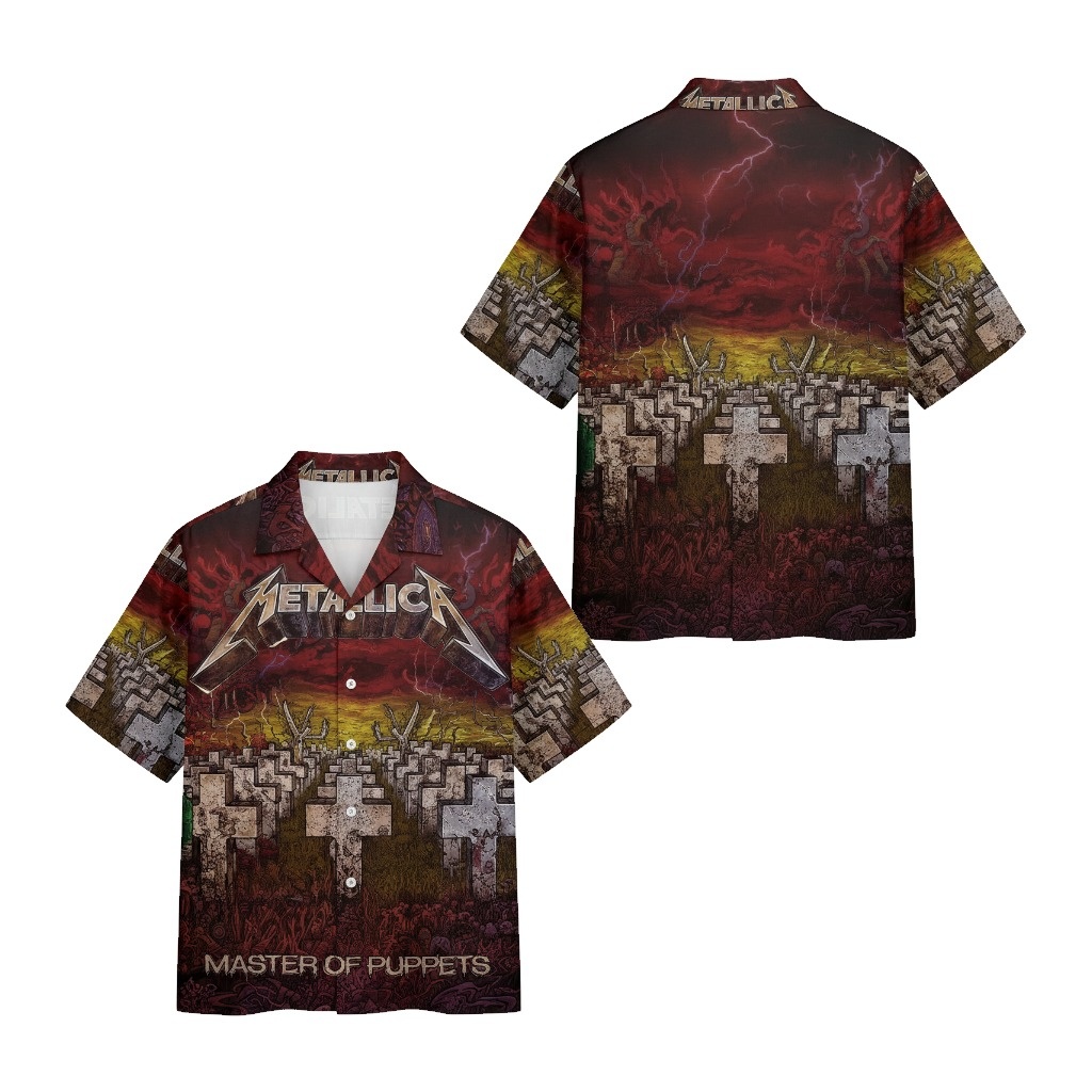 Metallica Master Of Puppets Red Yellow Graphic Hawaiian Front Back - Fadebrick.com