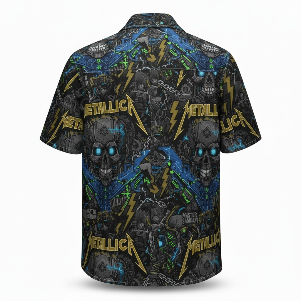 Metallica Master Of Puppets Skull Hawaiian Shirt Black Blue Back - Fadebrick.com