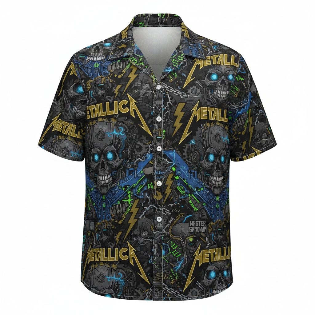 Metallica Master Of Puppets Skull Hawaiian Shirt Black Blue Front - Fadebrick.com