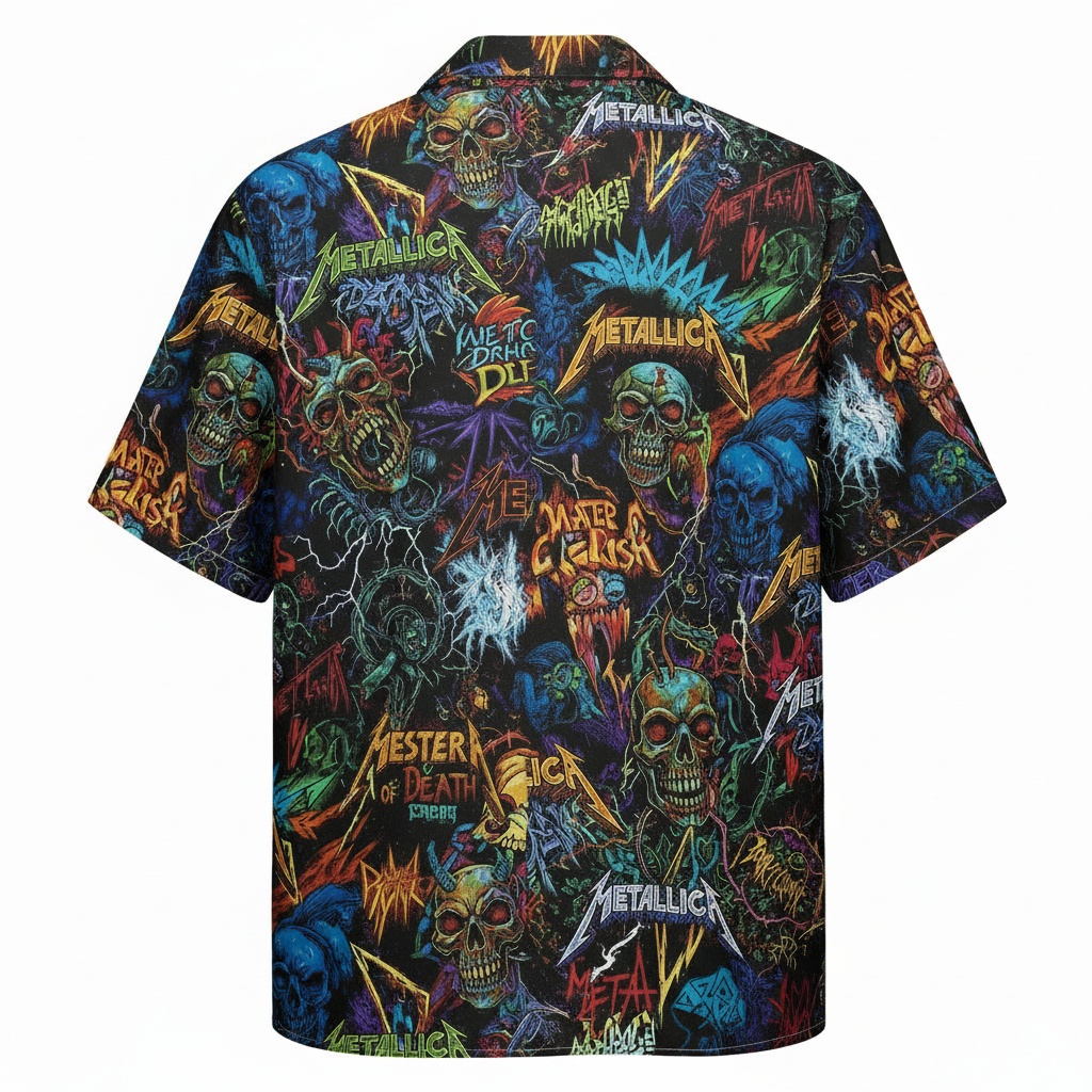 Metallica Master Of Puppets Skull Hawaiian Shirt Black Multi Back - Fadebrick.com
