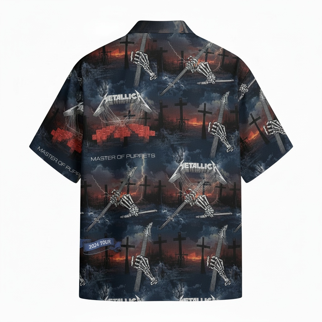 Metallica Master Of Puppets Tour Hawaiian Shirt Dark Blue Back - Fadebrick.com