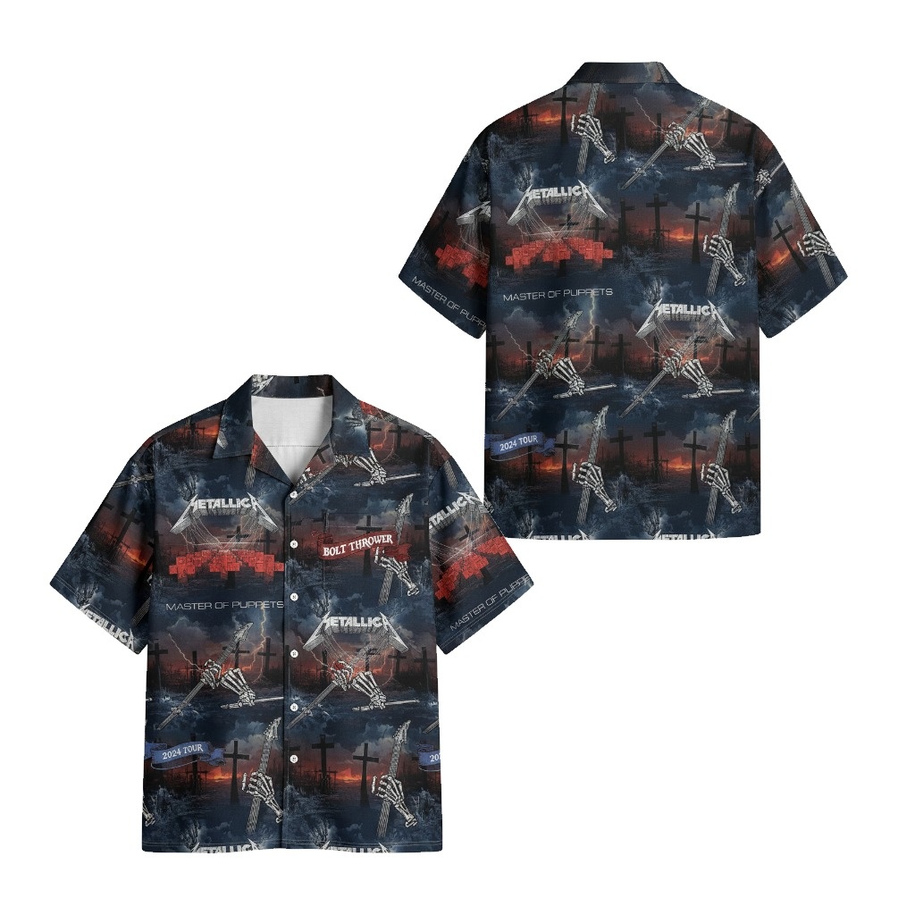 Metallica Master Of Puppets Tour Hawaiian Shirt Dark Blue Front Back - Fadebrick.com