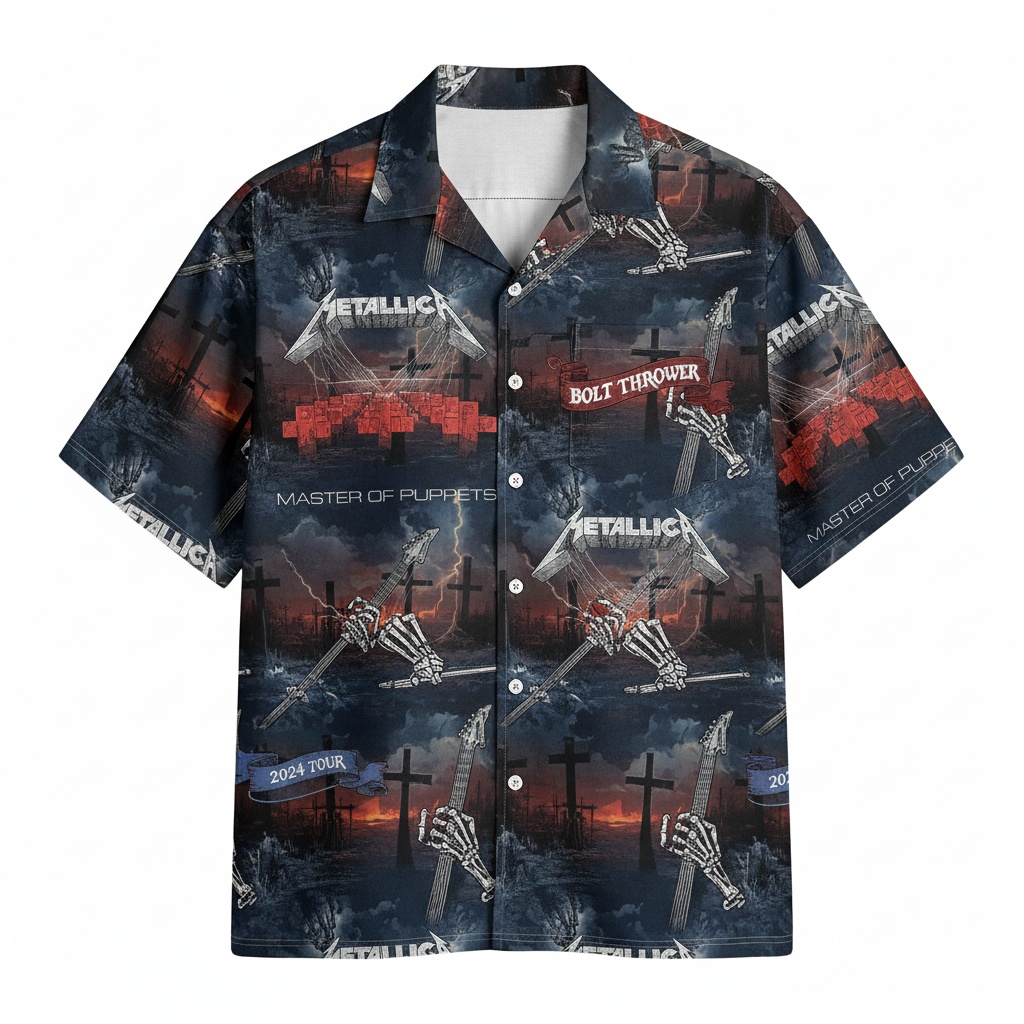 Metallica Master Of Puppets Tour Hawaiian Shirt Dark Blue Front - Fadebrick.com