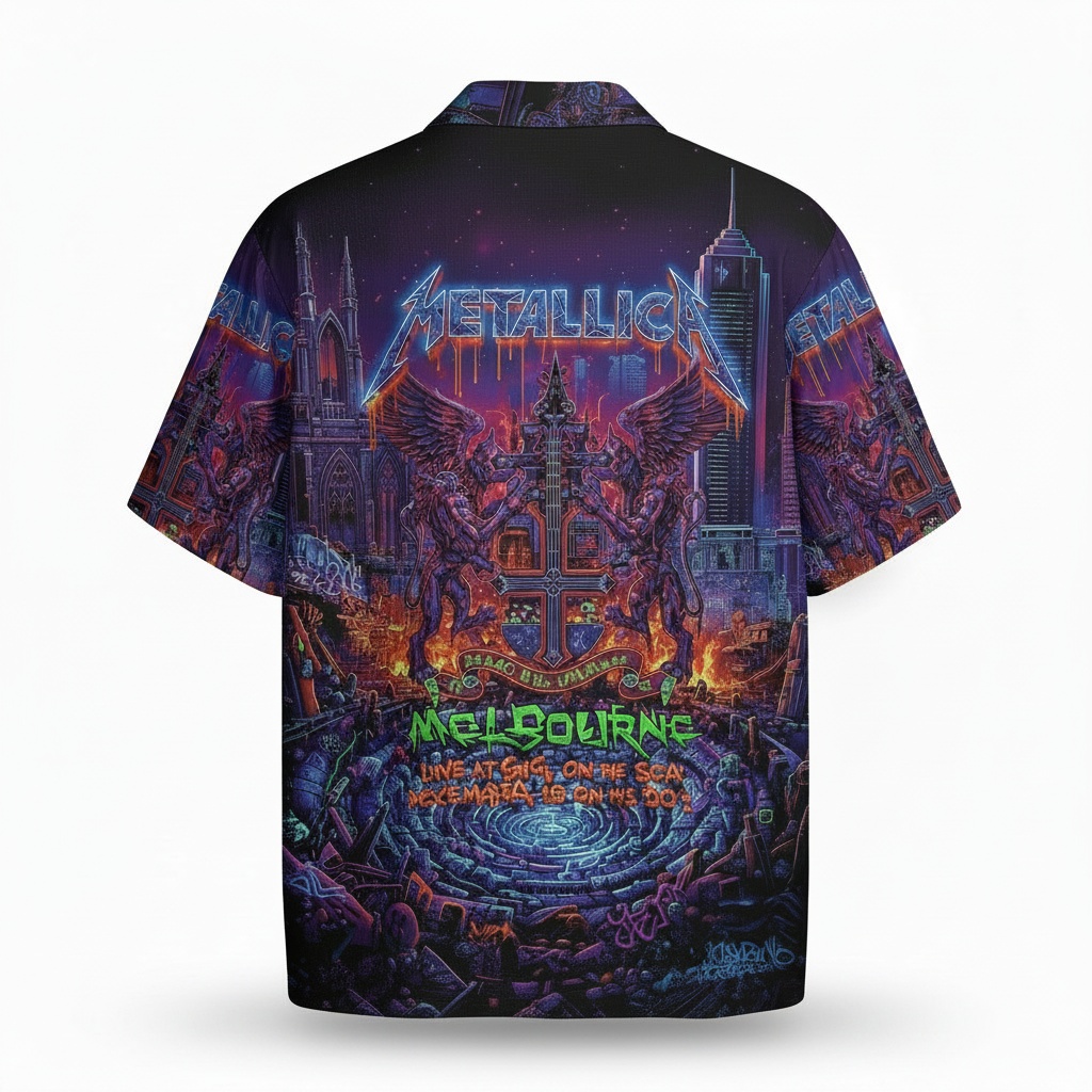 Metallica Melbourne Concert Graphic Hawaiian Shirt Back - Fadebrick.com