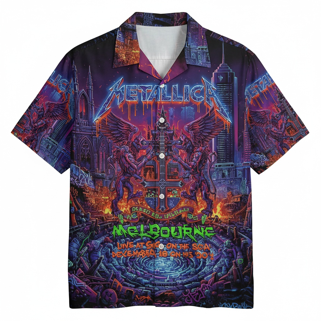 Metallica Melbourne Concert Graphic Hawaiian Shirt Front - Fadebrick.com