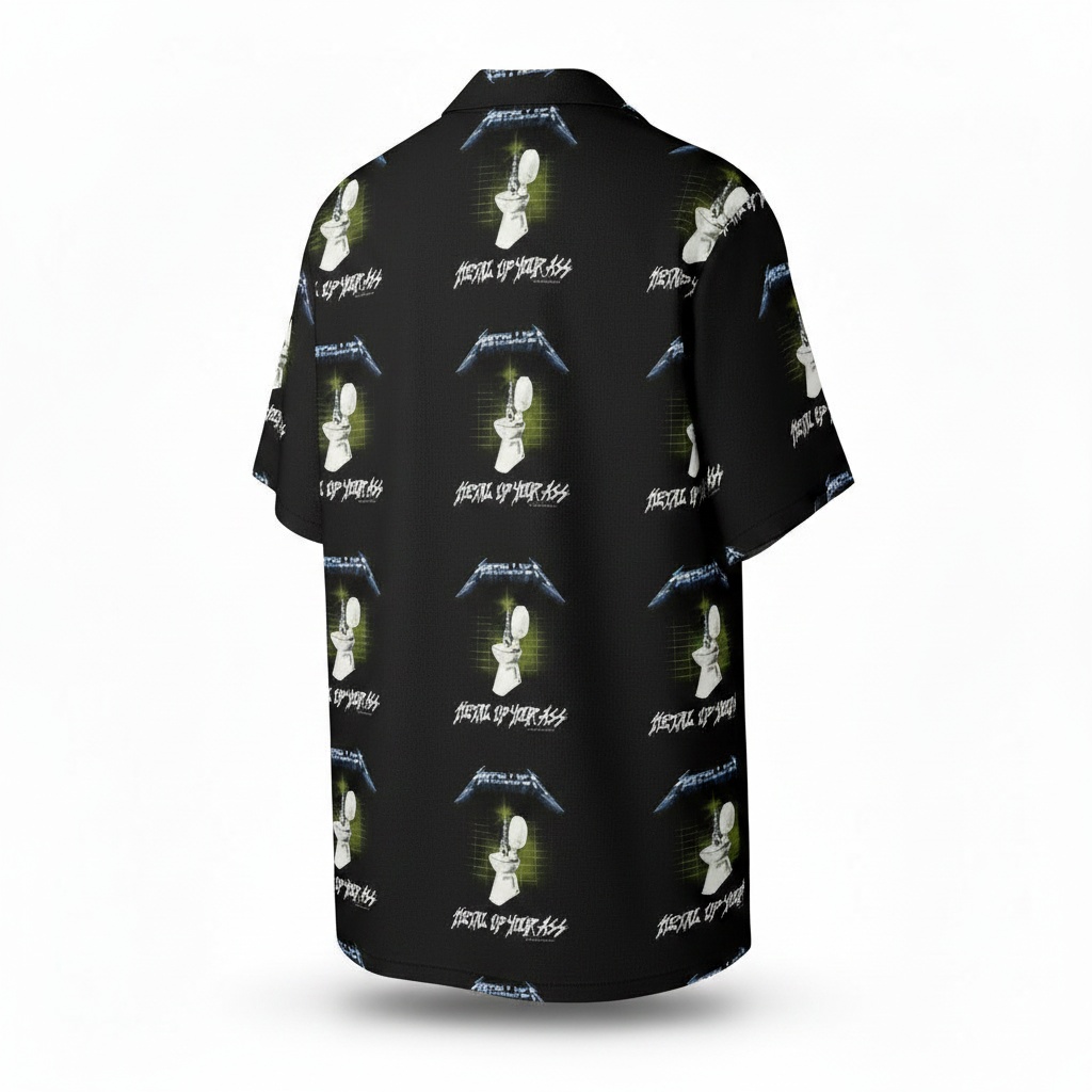 Metallica Metal Up Your Ass Black Graphic Button Up Shirt Back - Fadebrick.com