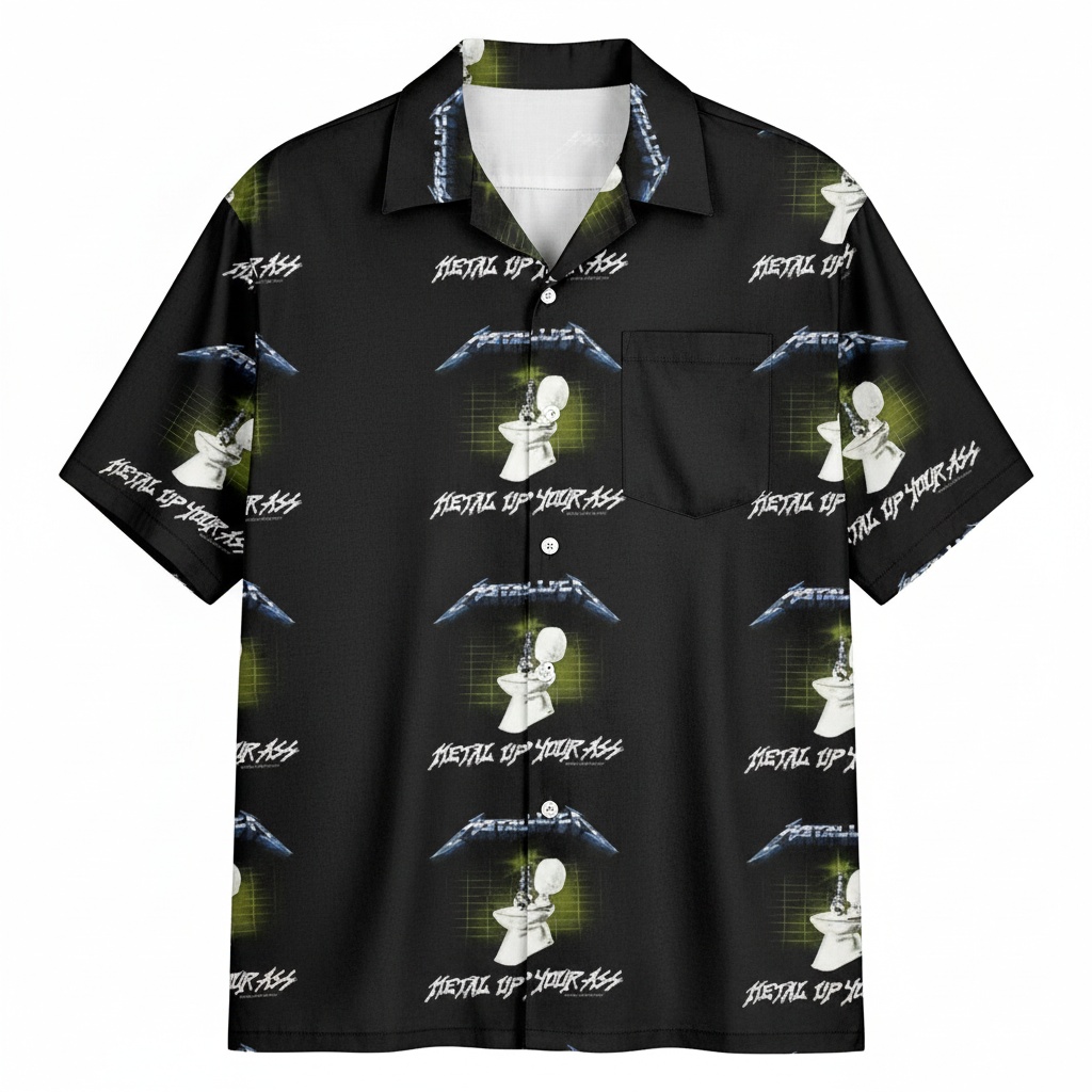 Metallica Metal Up Your Ass Black Graphic Button Up Shirt Front - Fadebrick.com