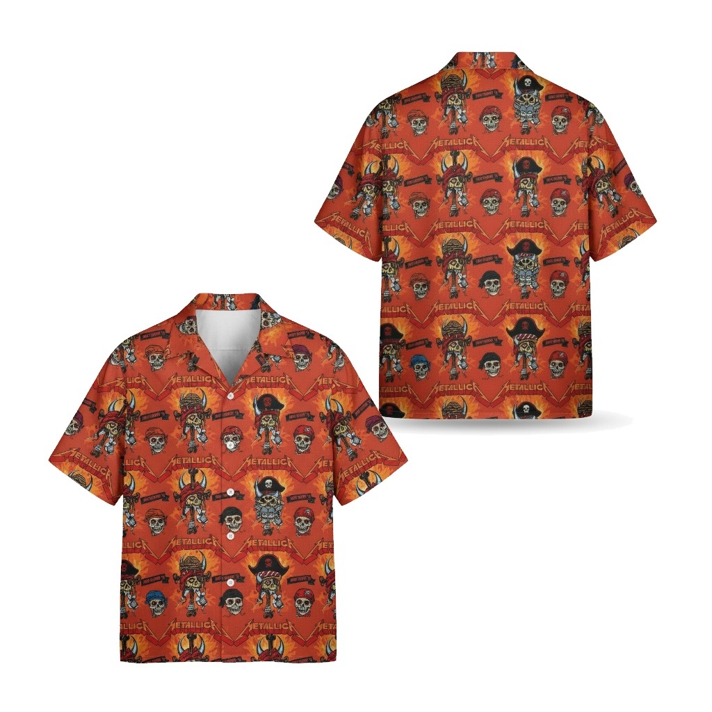 Metallica Pirate Skull Orange Hawaiian Shirt Rock Band Style - Fadebrick.com