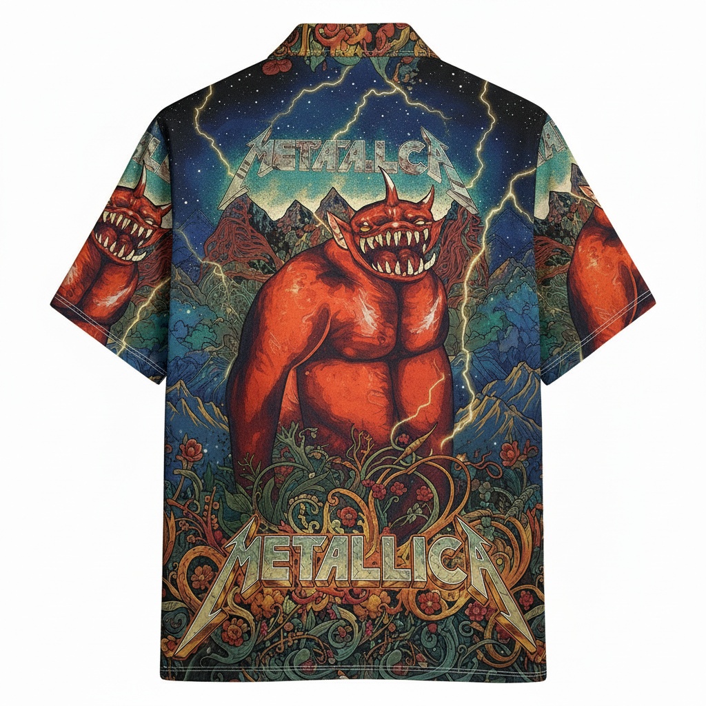 Metallica Red Devil Graphic Print Hawaiian Shirt For Men Back - Fadebrick.com