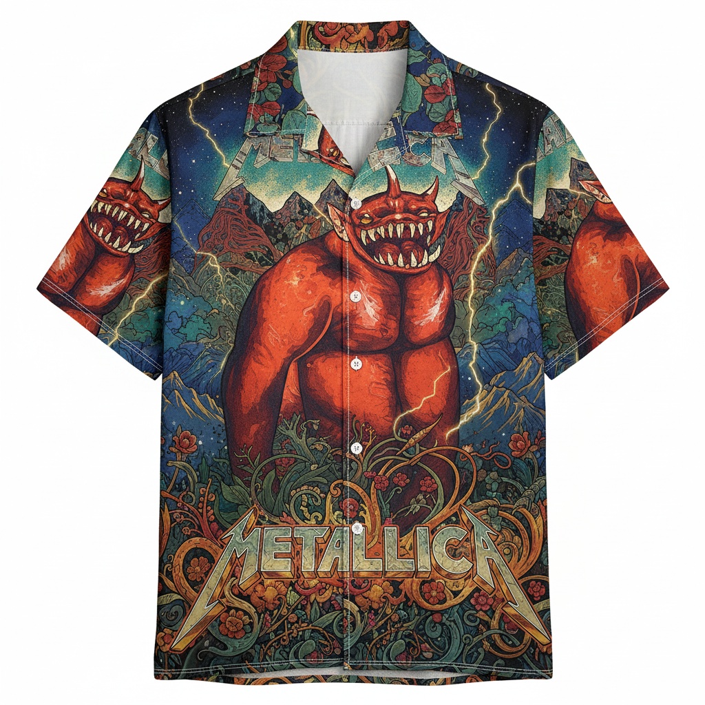 Metallica Red Devil Graphic Print Hawaiian Shirt For Men Front - Fadebrick.com