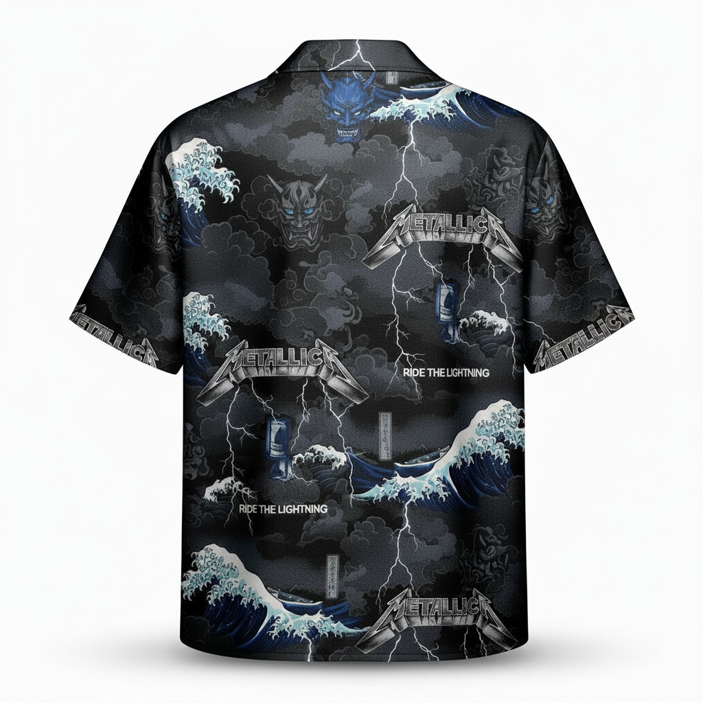 Metallica Ride The Lightning Black Hawaiian Shirt Rock Style Back - Fadebrick.com
