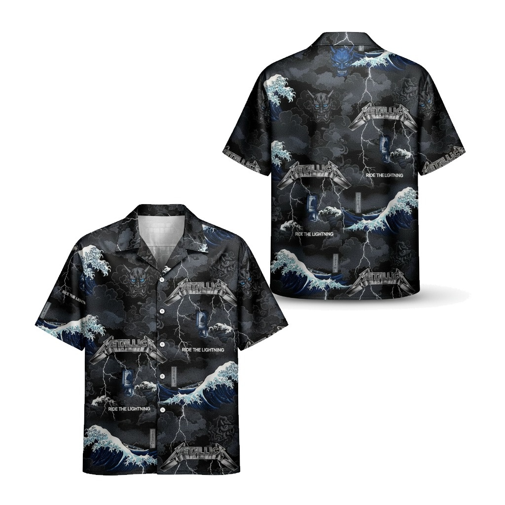 Metallica Ride The Lightning Black Hawaiian Shirt Rock Style - Fadebrick.com