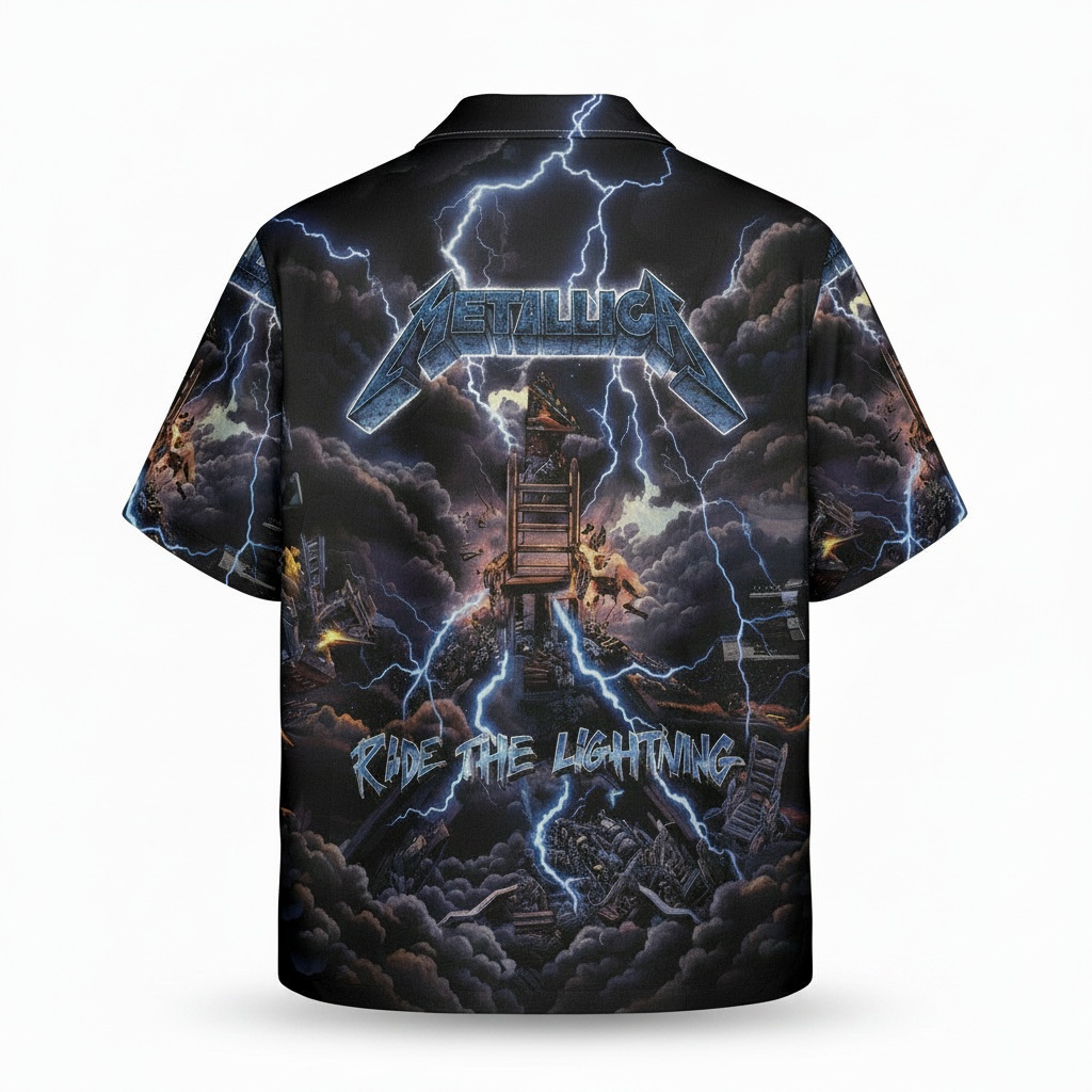 Metallica Ride The Lightning Black Lightning Print Button Back - Fadebrick.com