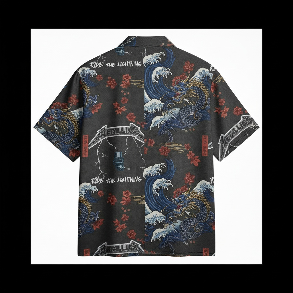 Metallica Ride The Lightning Dragon Hawaiian Shirt Dark Grey Back - Fadebrick.com