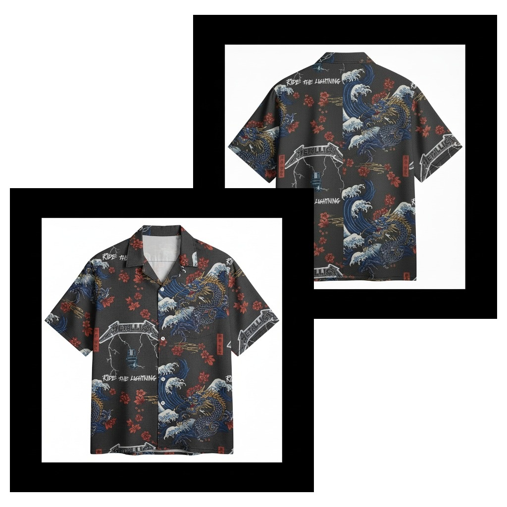 Metallica Ride The Lightning Dragon Hawaiian Shirt Dark Grey - Fadebrick.com