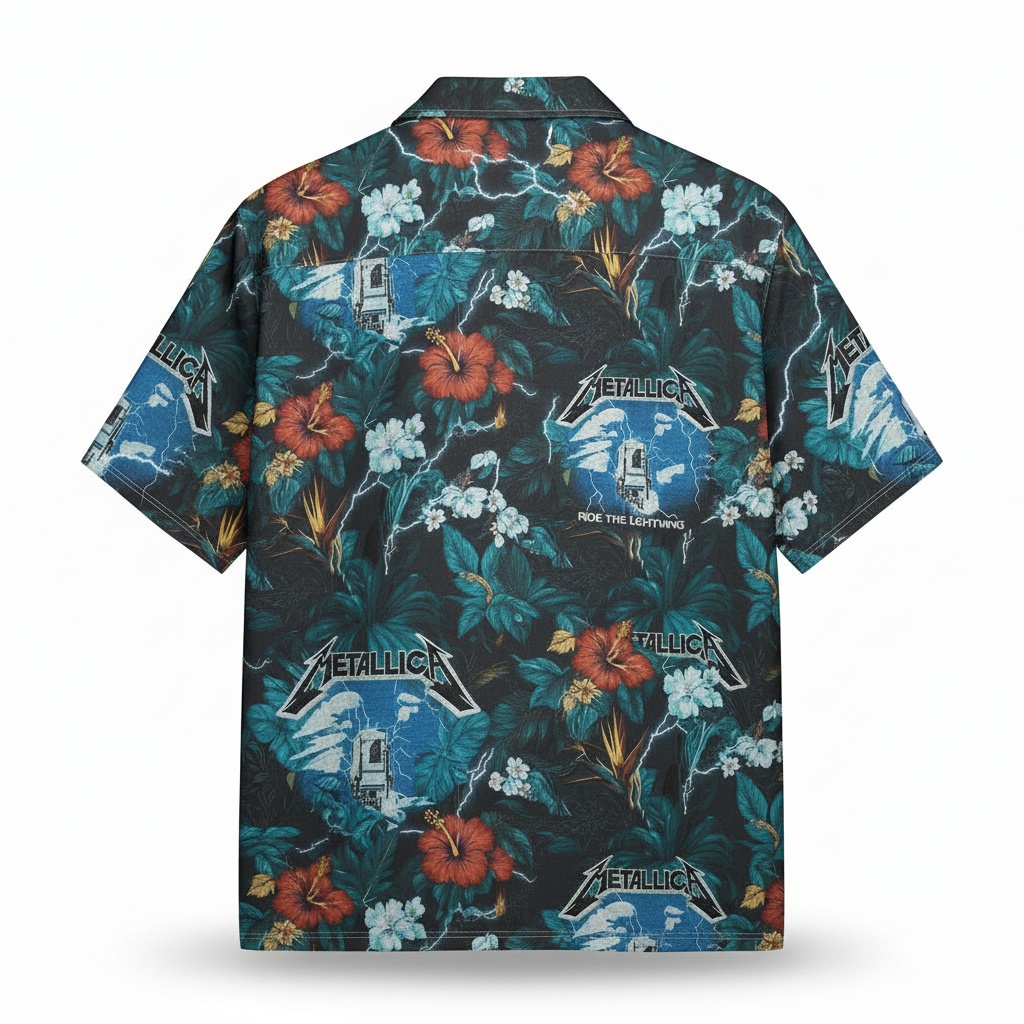 Metallica Ride The Lightning Hawaiian Shirt Black Floral Back - Fadebrick.com