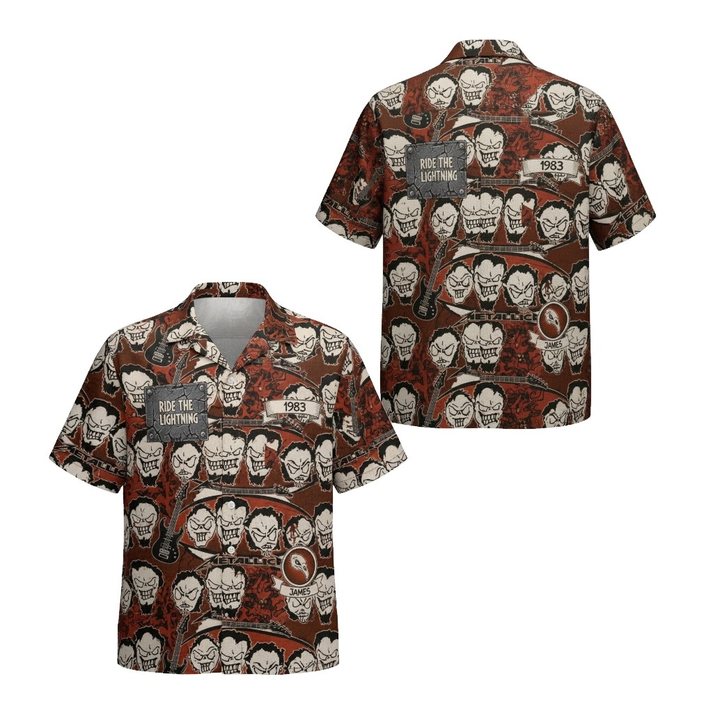 Metallica Ride The Lightning Skull Design Brown Hawaiian - Fadebrick.com