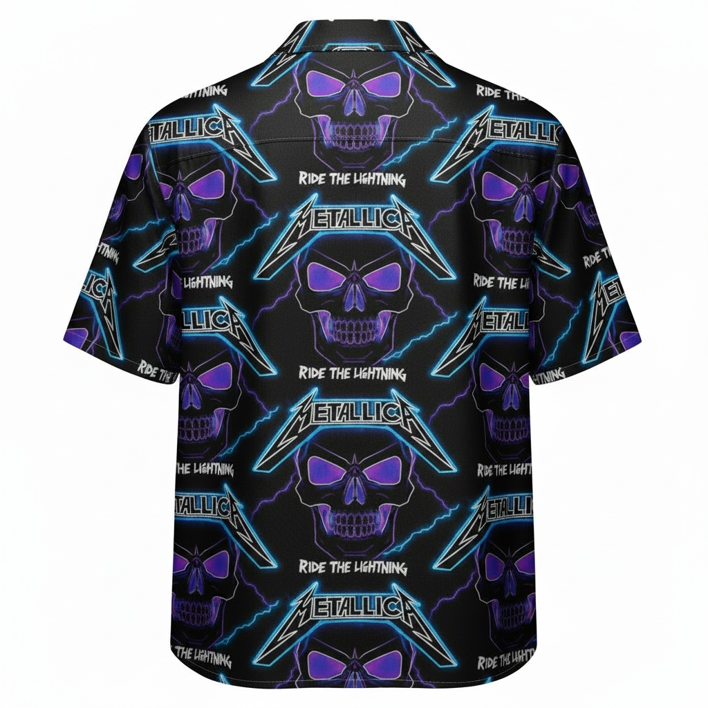 Metallica Ride The Lightning Skull Hawaiian Shirt Black Back - Fadebrick.com