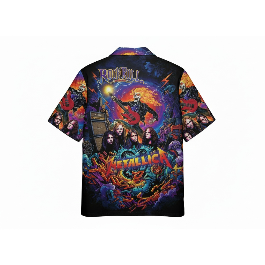Metallica Rock Band Graphic Print Button Up Shirt Black Back - Fadebrick.com