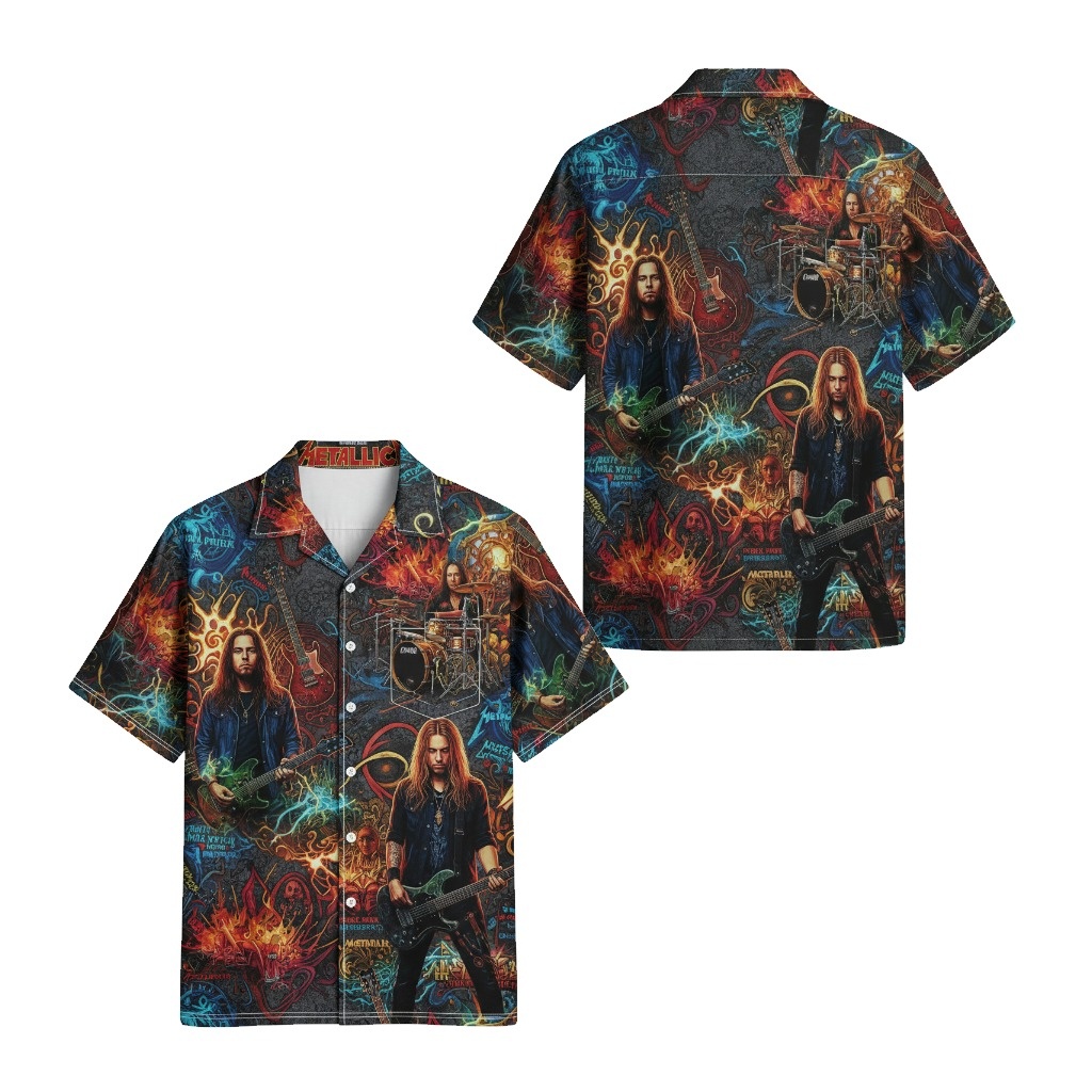 Metallica Rock Band Graphic Print Hawaiian Shirt Front Back - Fadebrick.com