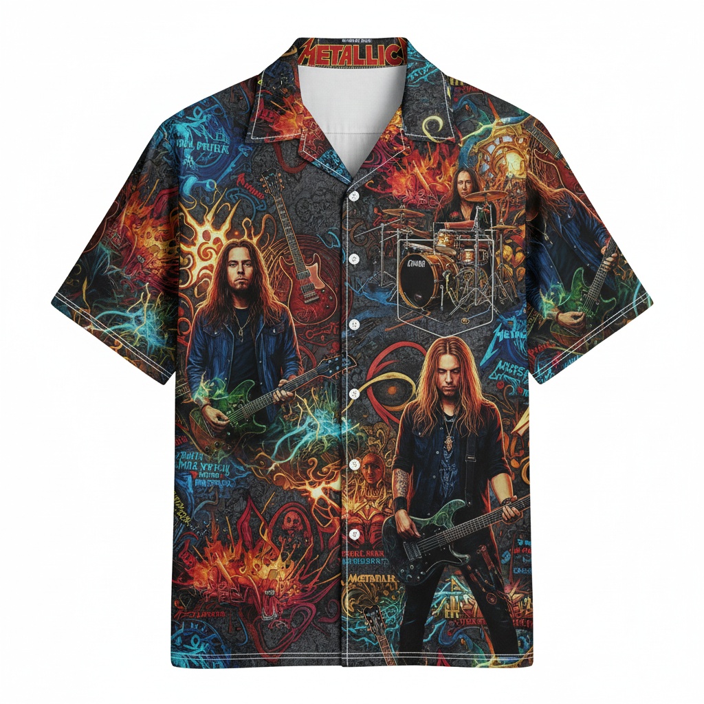 Metallica Rock Band Graphic Print Hawaiian Shirt Front - Fadebrick.com