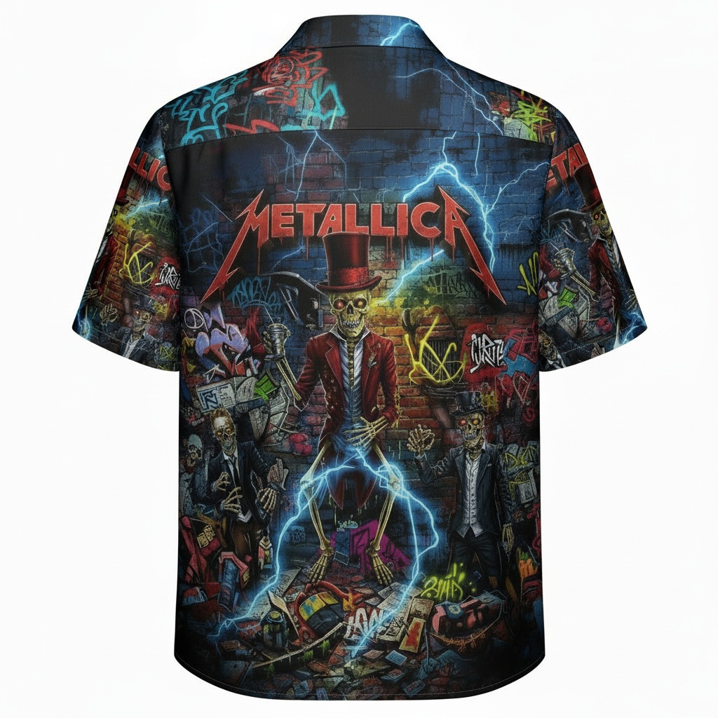 Metallica Skeleton Graphic Hawaiian Shirt Rock Band Apparel Back - Fadebrick.com