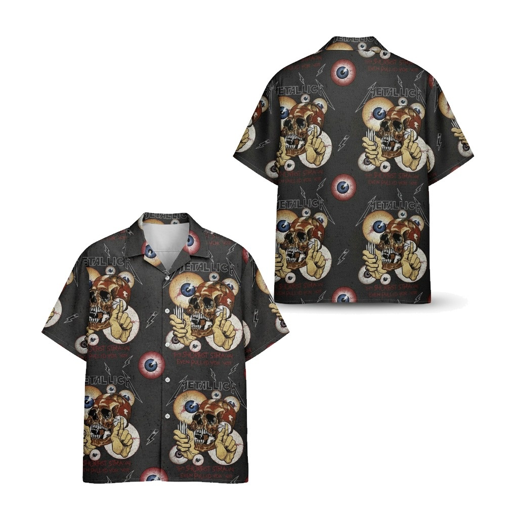 Metallica Skull Eyeball Print Black Hawaiian Shirt - Fadebrick.com