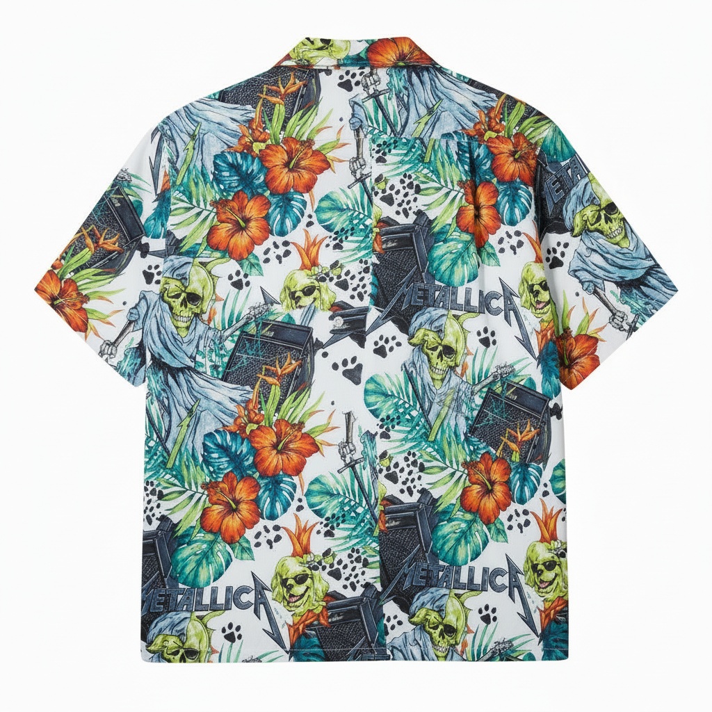 Metallica Skull Floral Hawaiian Shirt White Back - Fadebrick.com