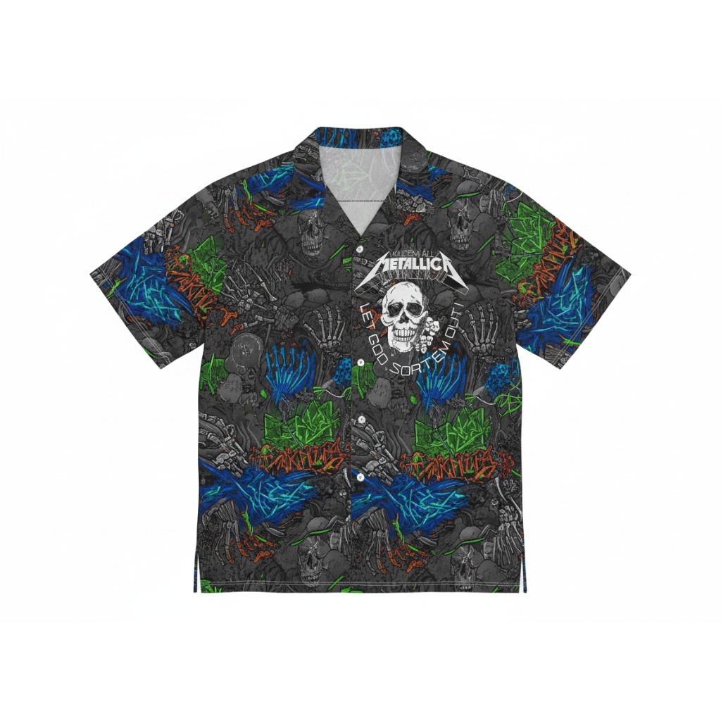 Metallica Skull Graphic Hawaiian Shirt Dark Tone Front - Fadebrick.com