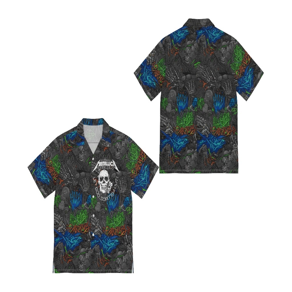 Metallica Skull Graphic Hawaiian Shirt Dark Tone - Fadebrick.com