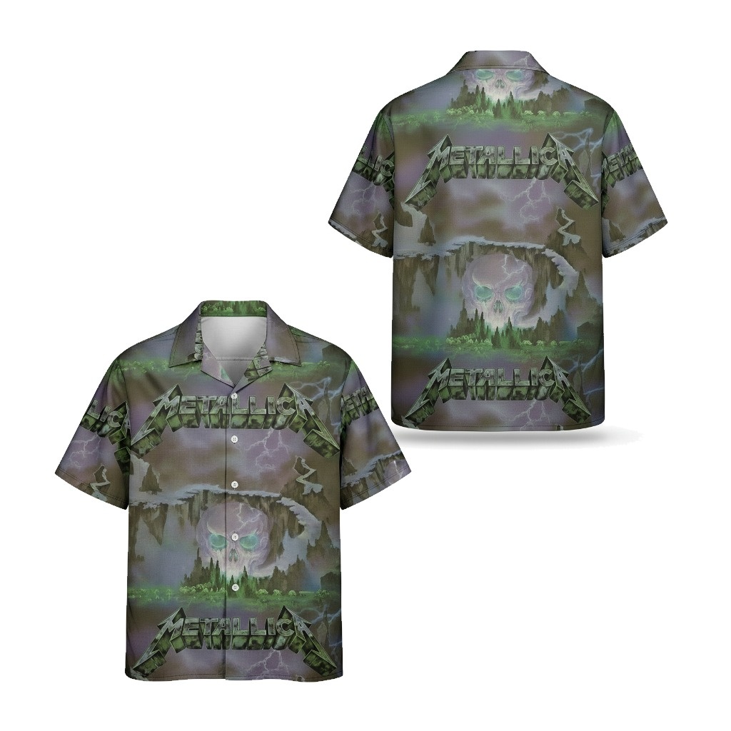 Metallica Skull Graphic Hawaiian Shirt Green Rock Band - Fadebrick.com