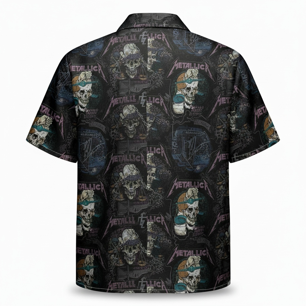 Metallica Skull Hawaiian Shirt Black Design Back - Fadebrick.com