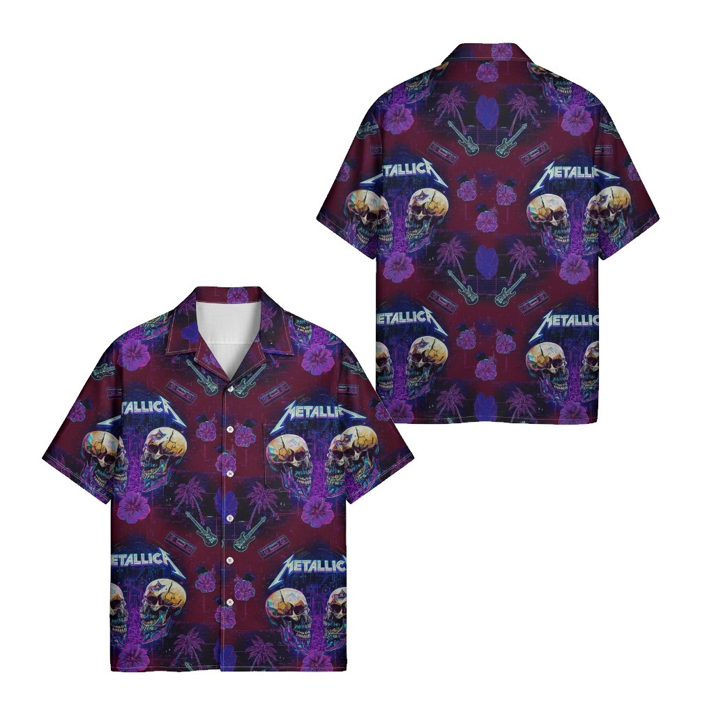 Metallica Skull Hawaiian Shirt Purple Men's Tropical Party - Fadebrick.com