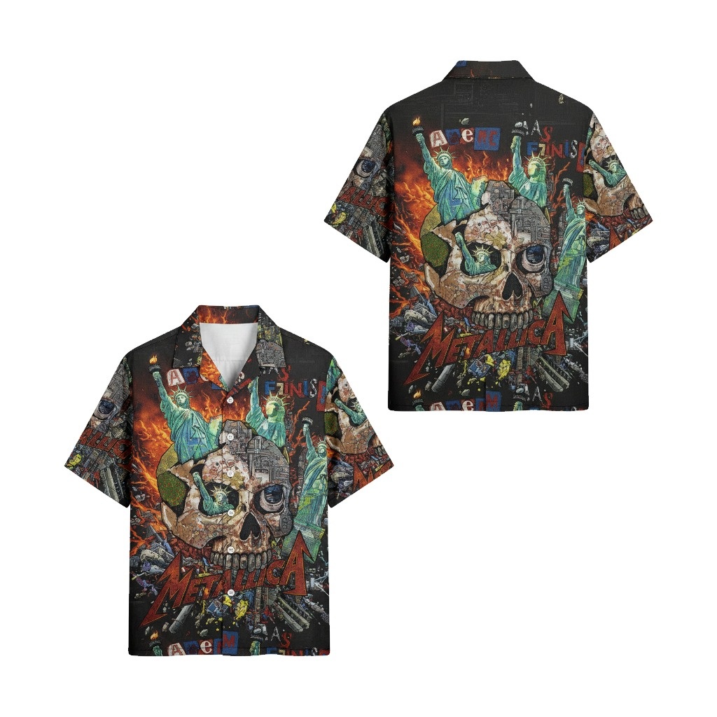 Metallica Skull Liberty Fire Hawaiian Shirt Rock Band - Fadebrick.com