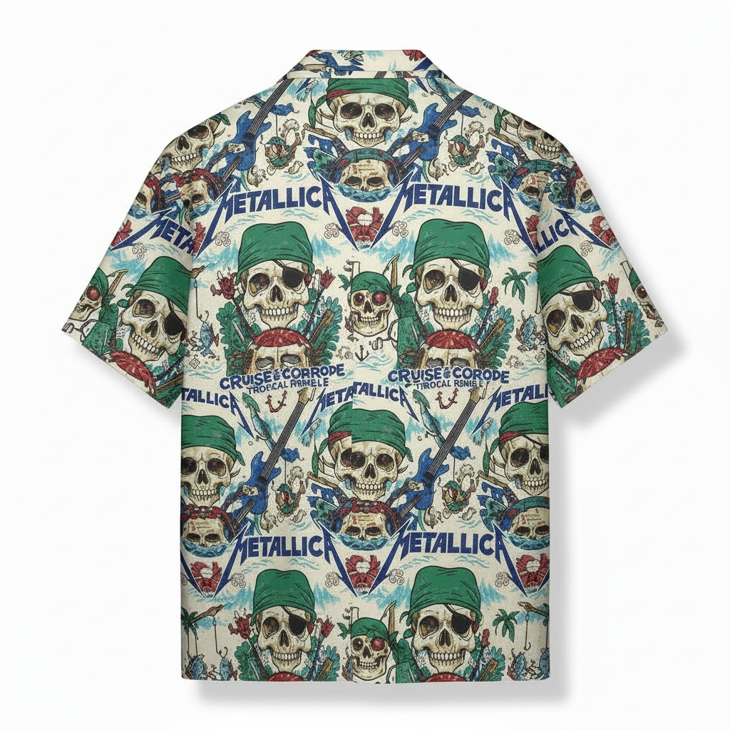 Metallica Skull Print Hawaiian Shirt Tropical Rumble Style Back - Fadebrick.com