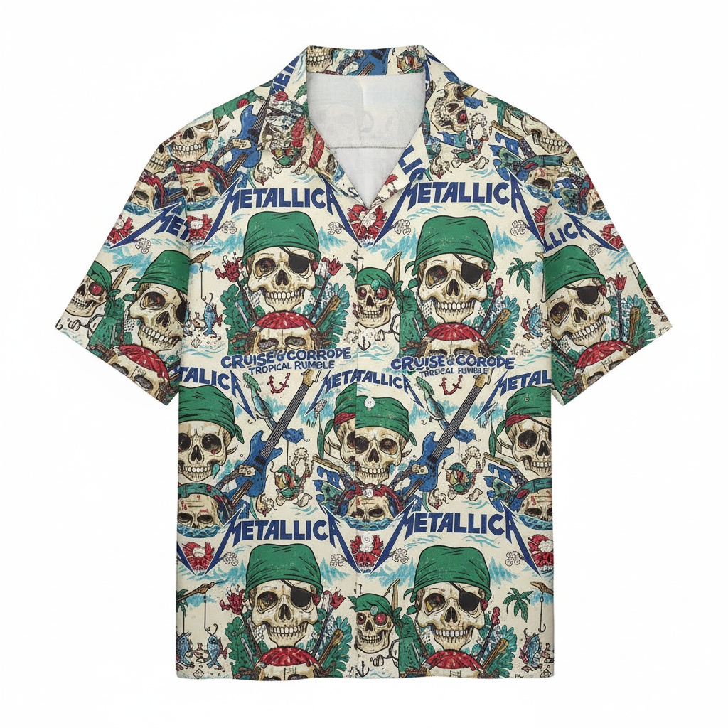 Metallica Skull Print Hawaiian Shirt Tropical Rumble Style Front - Fadebrick.com