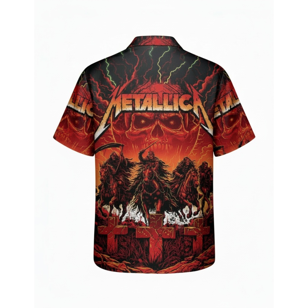 Metallica Skull Riders Hawaiian Shirt Red Black Concert Back - Fadebrick.com